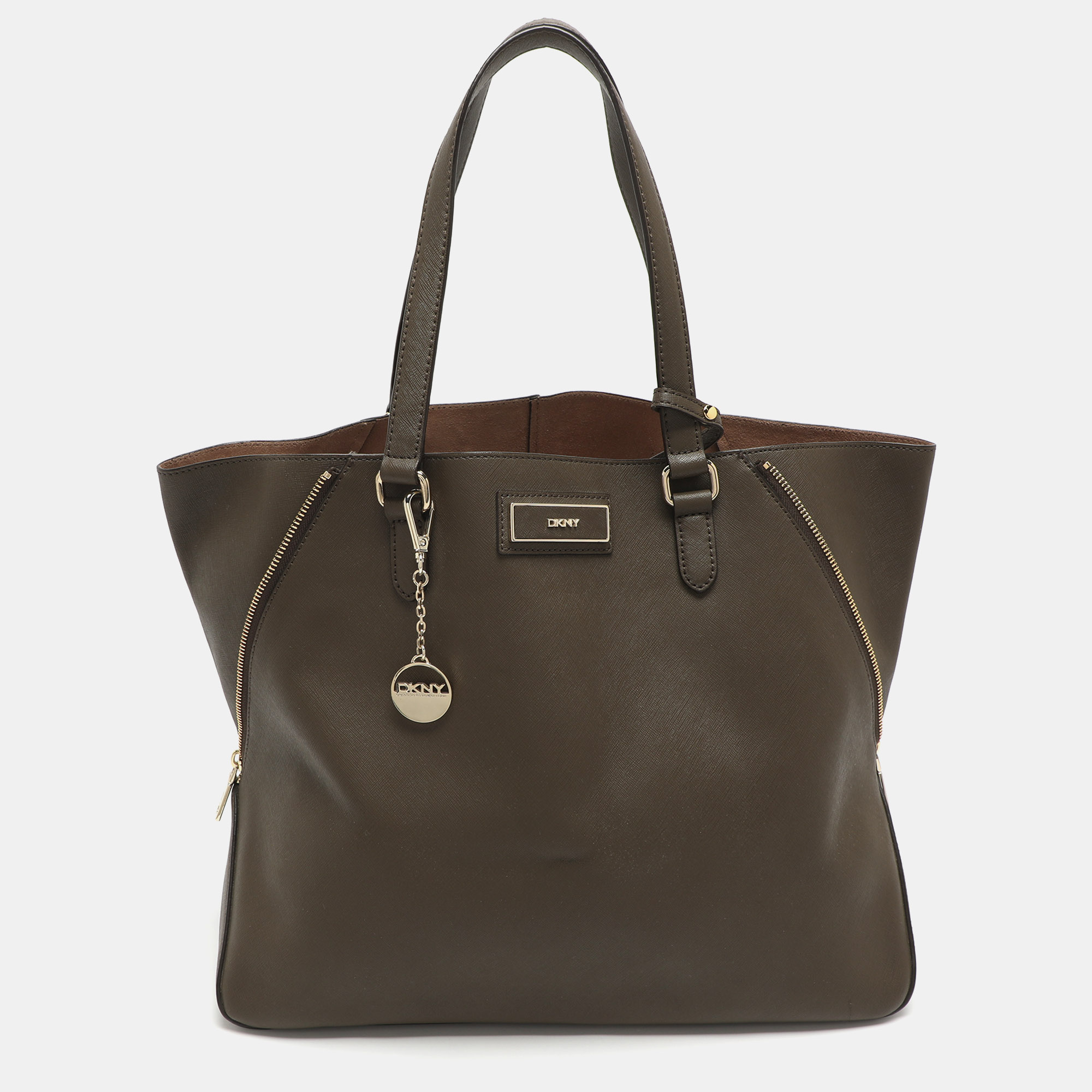 

Dkny Dark Khaki Saffiano Leather Tote, Green