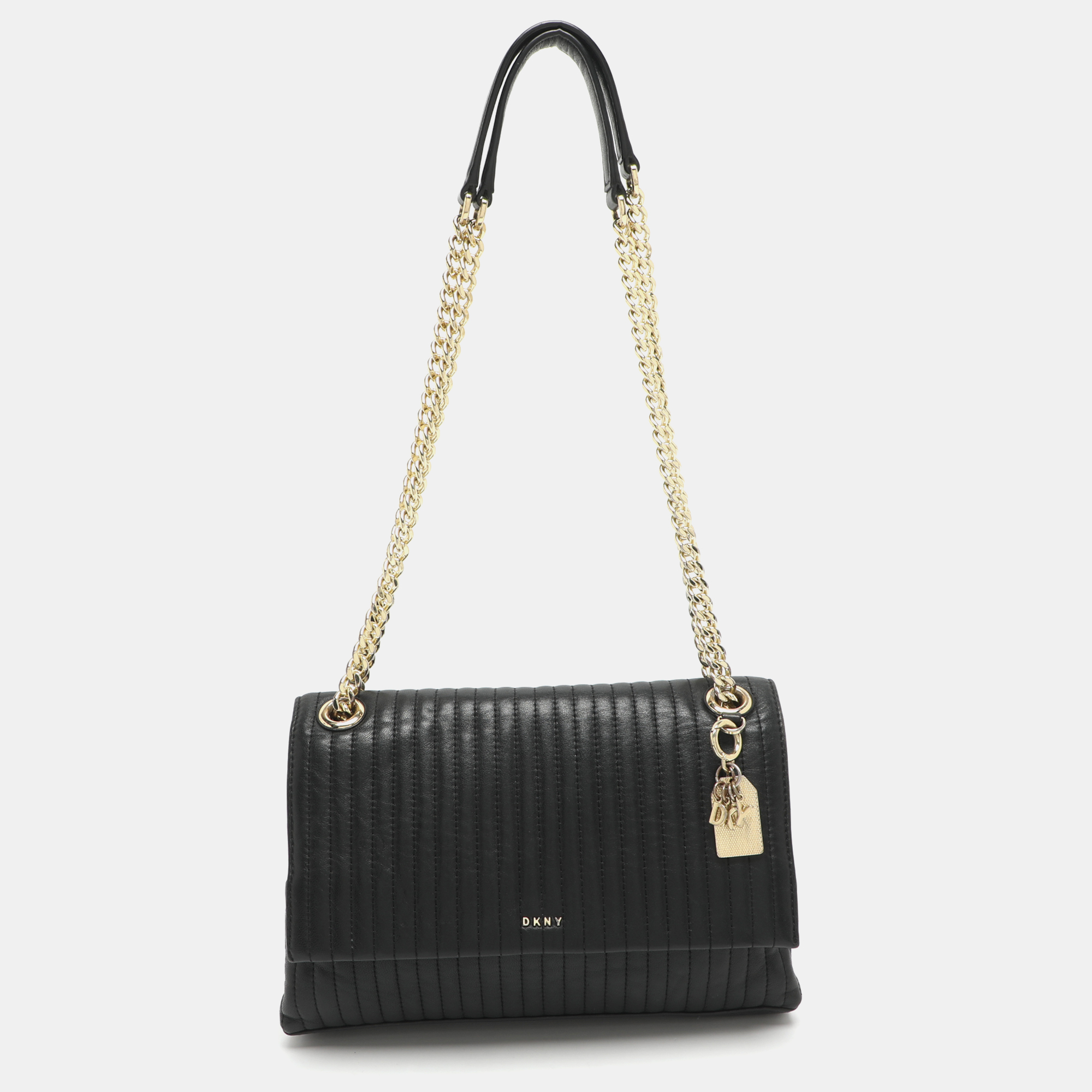 

Dkny Black Pinstripe Quilted Leather Shoulder Bag