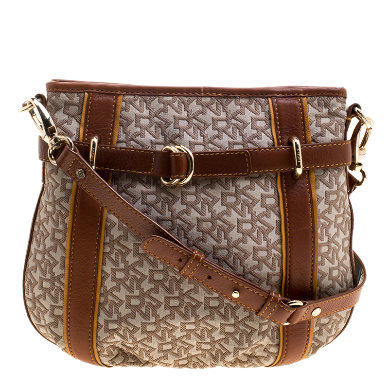 DKNY Beige/Brown Canvas and Leather Crossbody Bag Dkny | The Luxury Closet