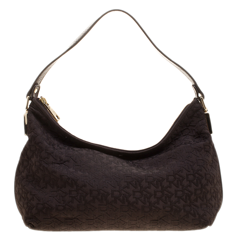 Pre Owned DKNY Brown Signature Canvas and Leather Hobo