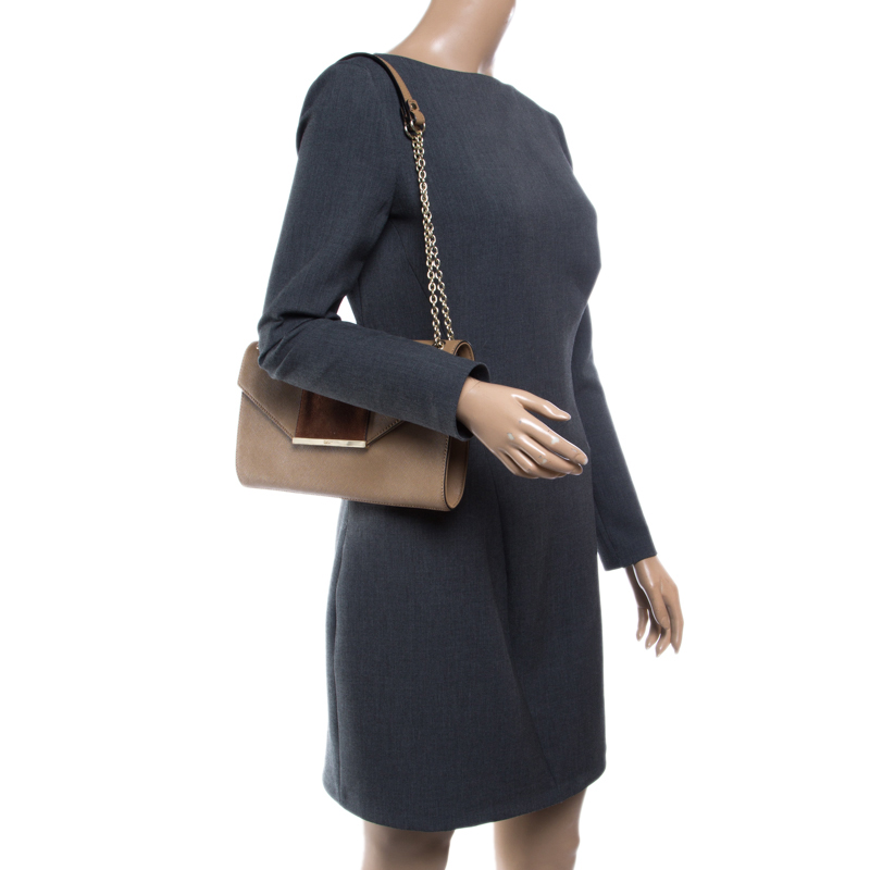 

DKNY Dark Beige/Brown Leather Flap Shoulder Bag