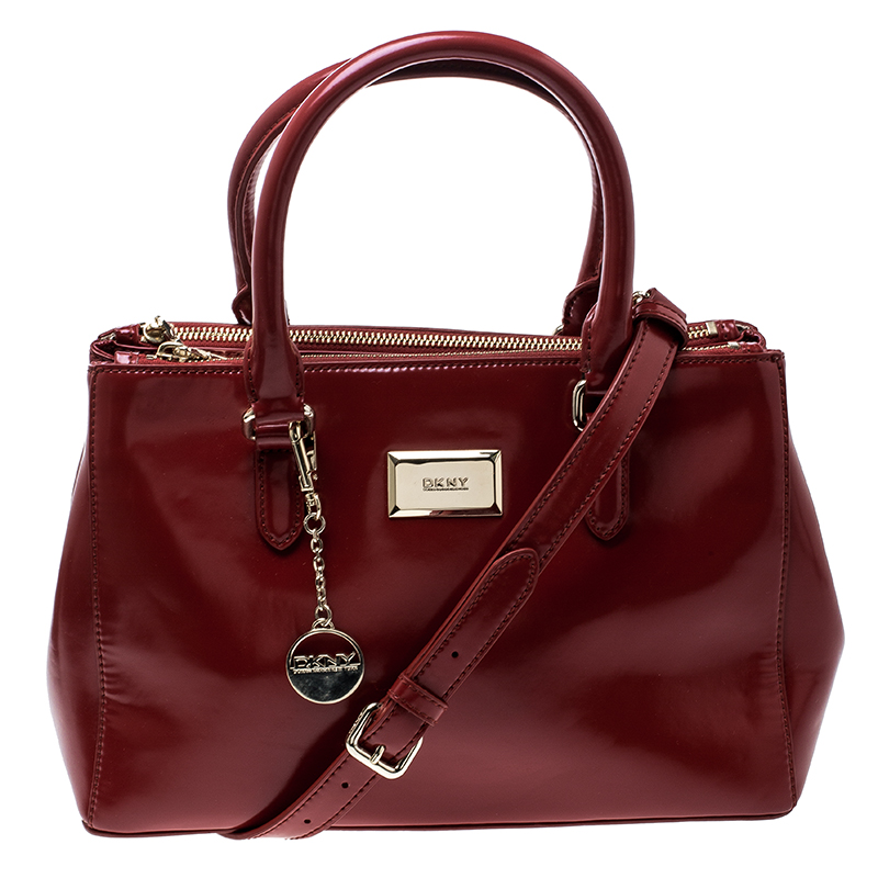 Pre Owned DKNY Red Leather Hudson Double Zip Tote