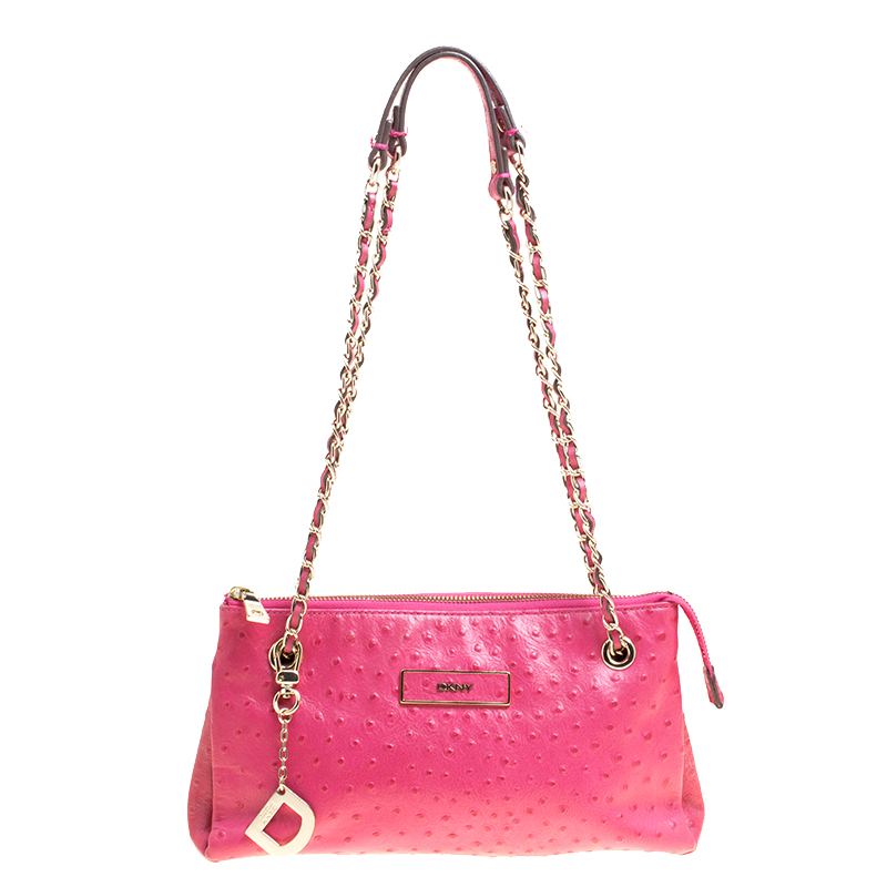 DKNY Hot Pink Ostrich Embossed Shoulder Bag Dkny | TLC US