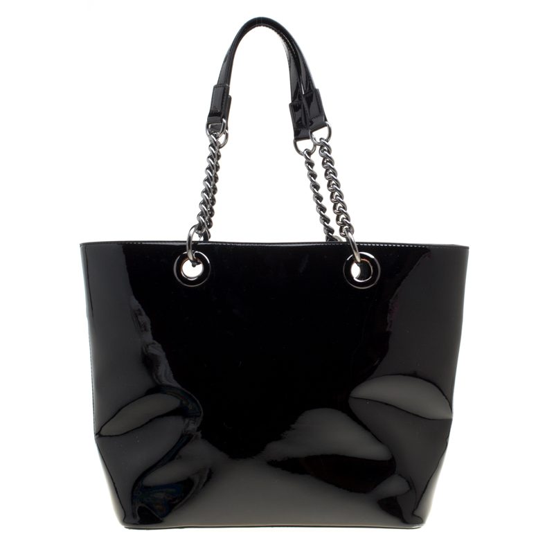 Pre Owned DKNY Black Patent Leather Shopper Tote