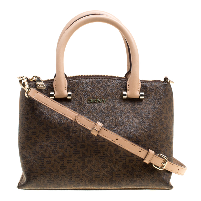 Pre Owned DKNY Brown Signature Coated Canvas and Leather Bryant Park Top Handle Bag