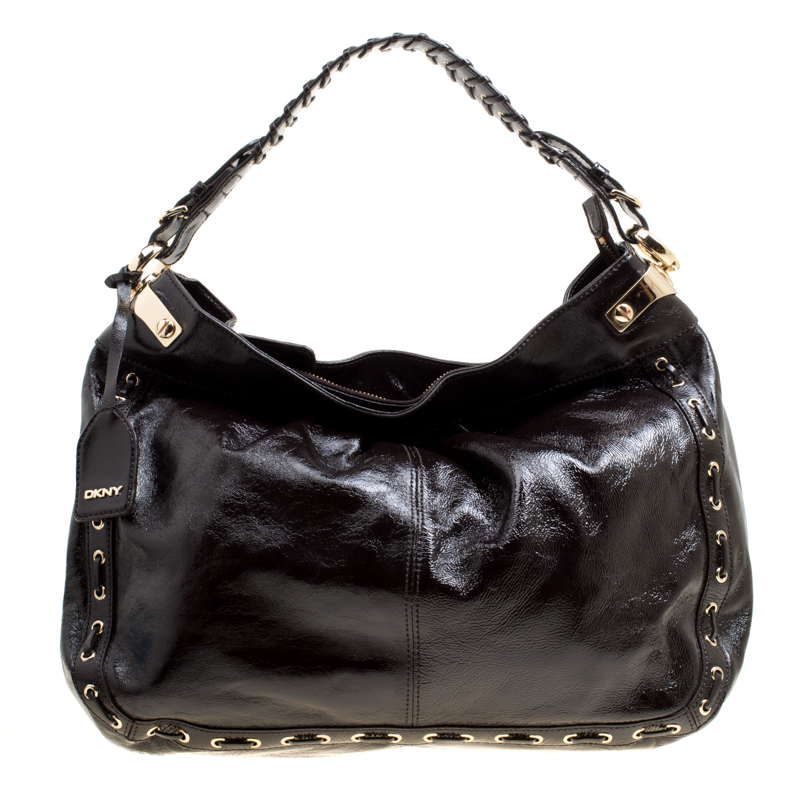 Pre Owned Dkny Dark Brown Leather Eyelet Detail Hobo