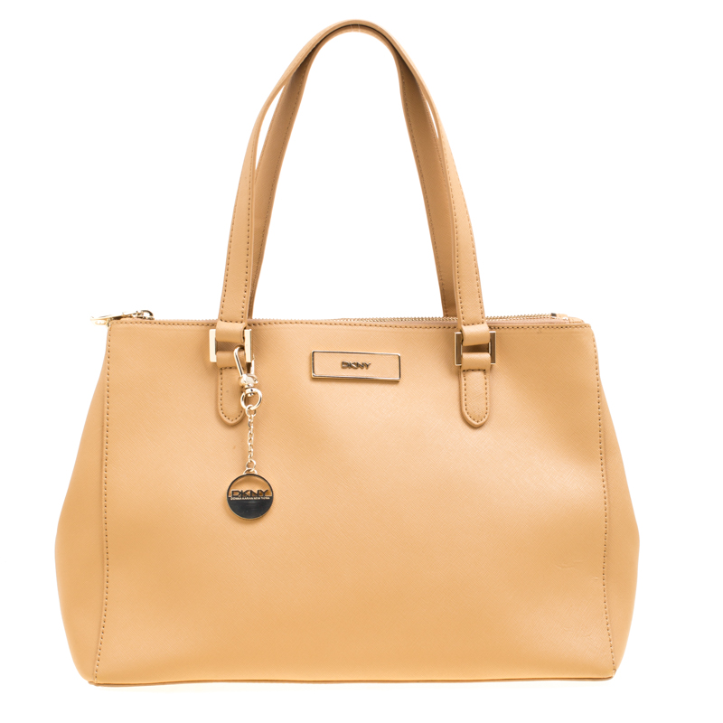 Pre Owned DKNY Caramel Leather Double Zip Tote
