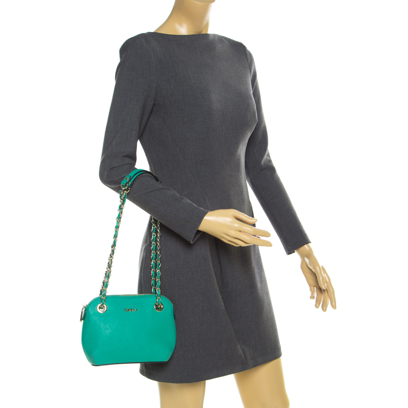 

DKNY Green Saffiano Leather Shoulder Bag