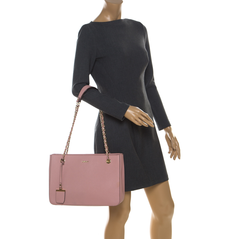 

DKNY Pink Leather Top Zip Tote