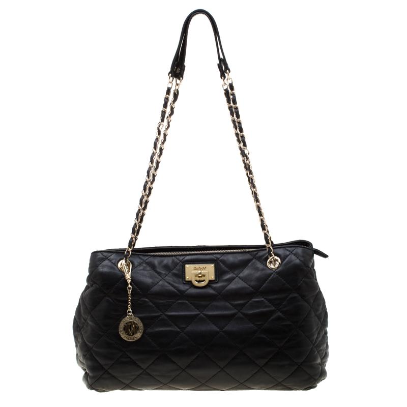 Pre Owned DKNY Black Quilted Leather Tote