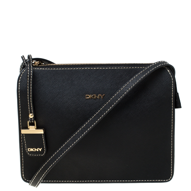 مملوكة مسبقًا Dkny Black Saffiano Leather Crossbody Bag