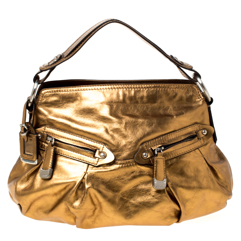 Pre Owned DKNY Metallic Gold Leather Hobo