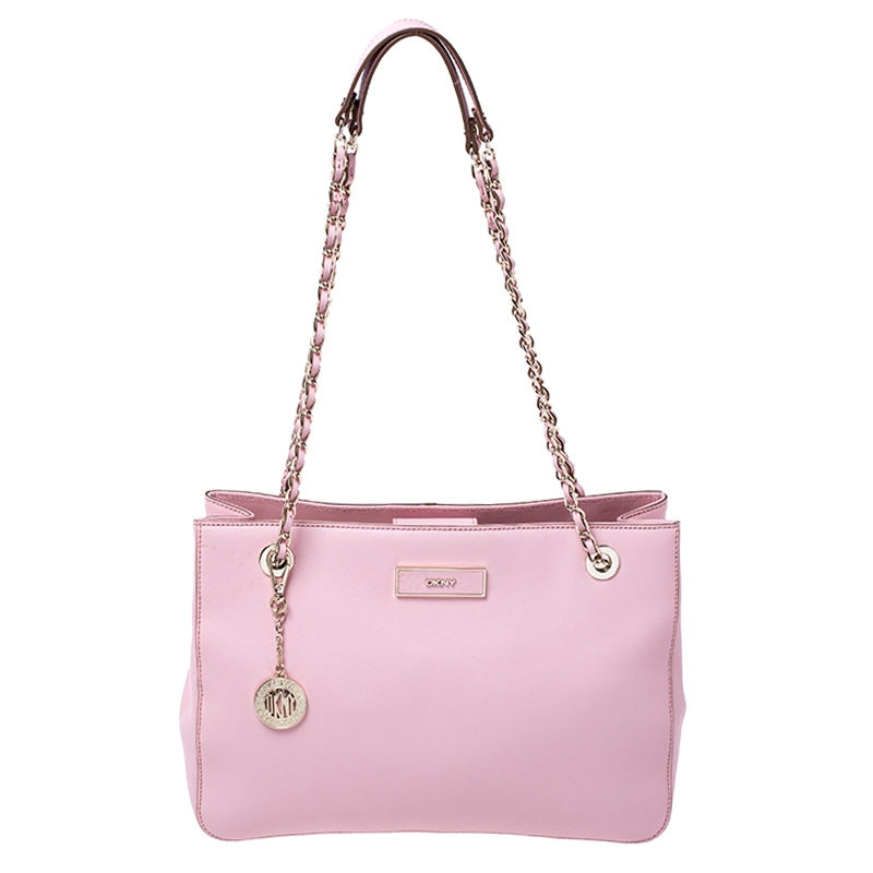Pre Owned DKNY Pink Leather Bryant Zipped Chain Tote
