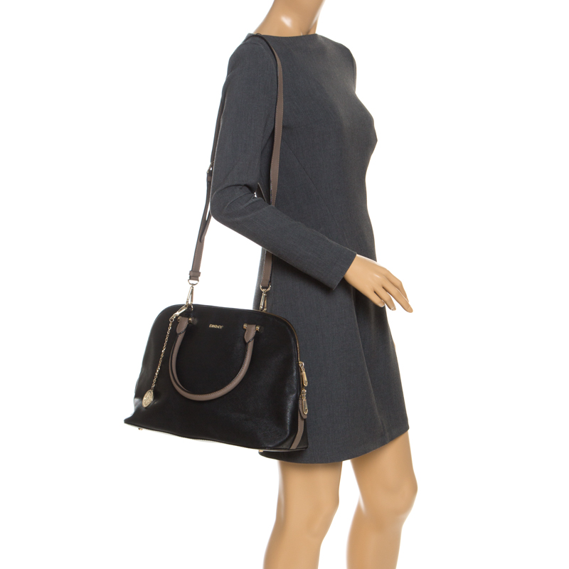 

DKNY Black Leather Dome Satchel