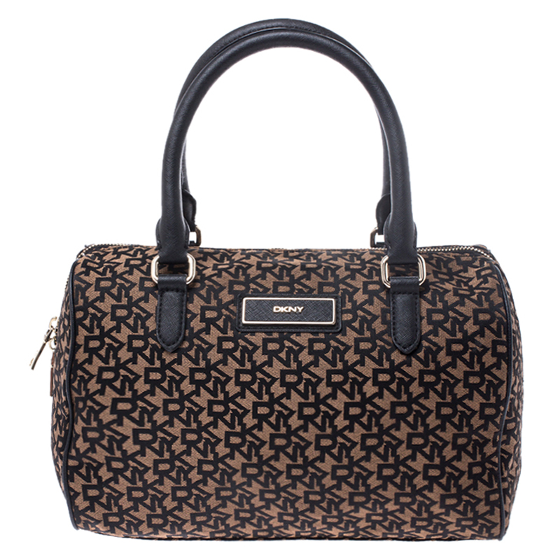 DKNY Brown/Black Monogram Canvas and Leather Boston Bag Dkny | The ...