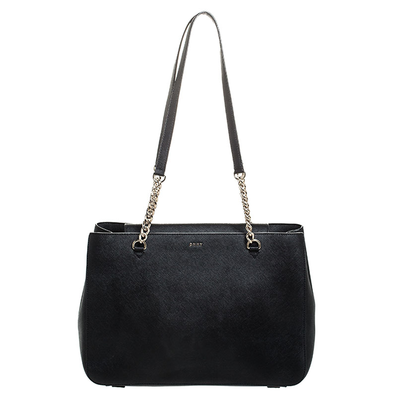 Pre Owned Dkny Black Leather Chain Tote