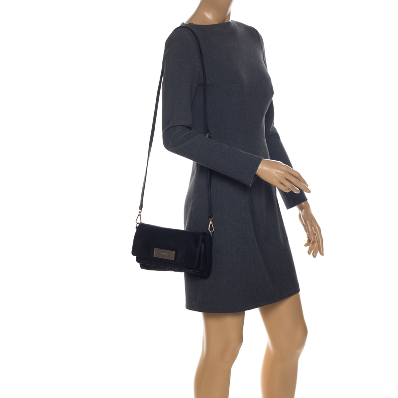

DKNY Black Canvas and Leather Flap Crossbody Bag