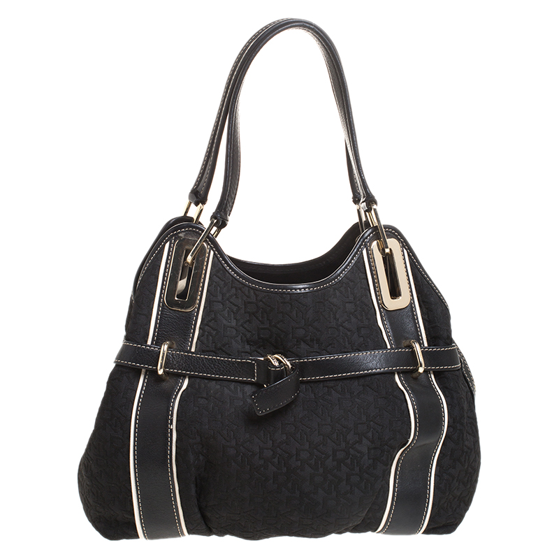 

DKNY Black Monogram Fabric and Leather Tote