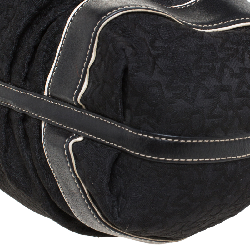 Pre-owned Dkny Black Monogram Fabric And Leather Tote