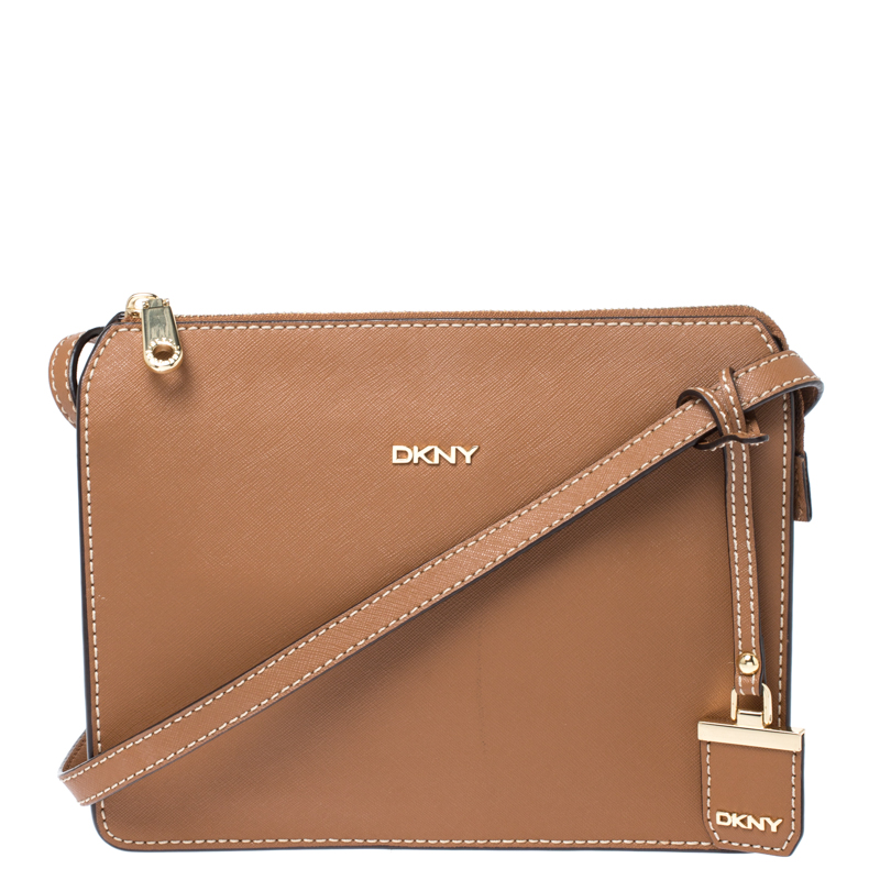 Pre Owned Dkny Brown Leather Zip Crossbody Bag