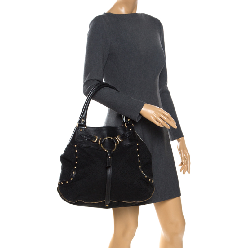 

DKNY Black Signature Canvas and Leather Shoulder Bag