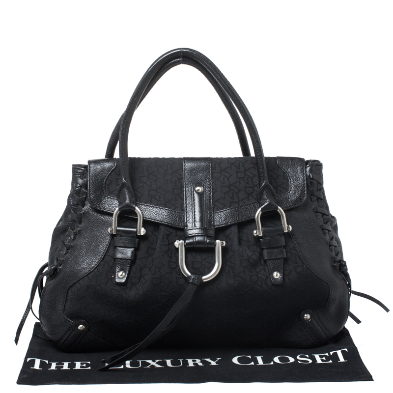 DKNY Black Signature Canvas and Leather Shoulder Bag Dkny | TLC