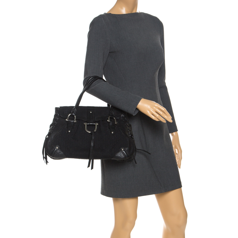 

DKNY Black Signature Canvas and Leather Shoulder Bag
