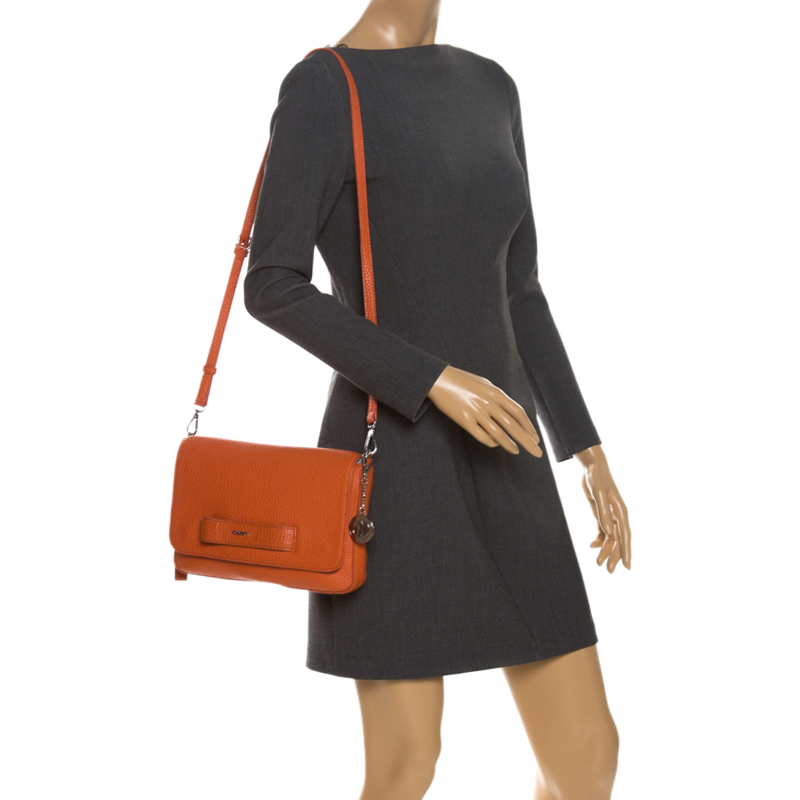 

Dkny Orange Leather Flap Crossbody Bag
