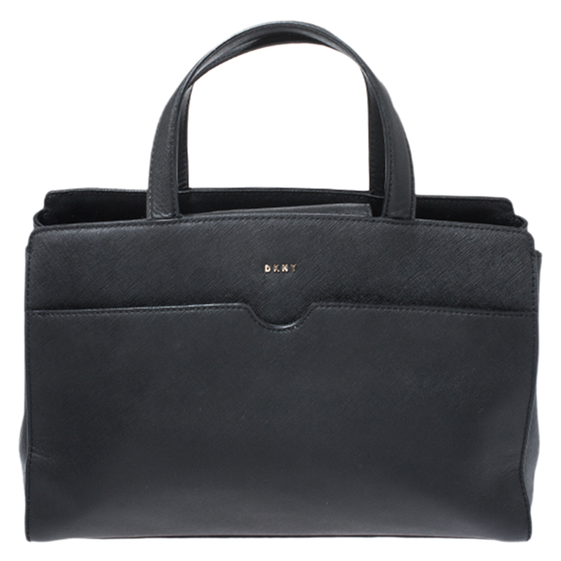 Pre Owned Dkny Black Leather Front Pocket Satchel