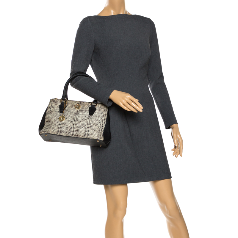 

Dkny Black/White Leather Double Zip Tote