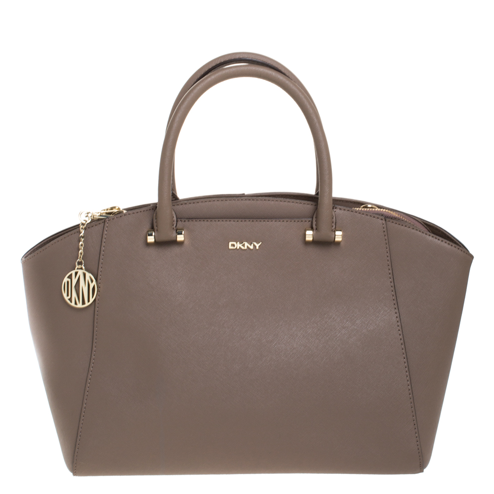 Pre Owned Dkny Taupe Leather Chelsea Top Zip Satchel
