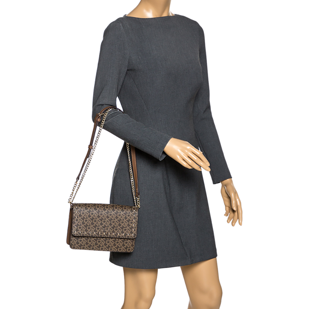 

Dkny Brown Signature Coated Canvas Crossbody Bag