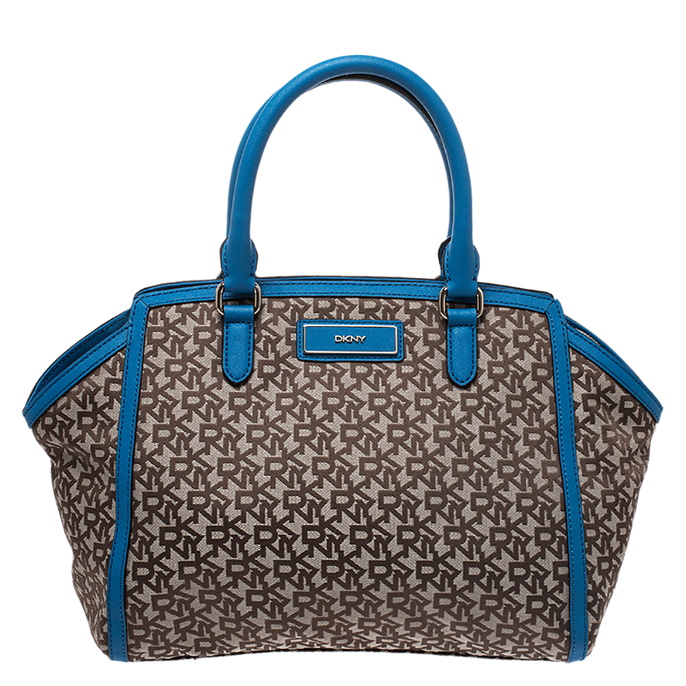 DKNY Beige/Blue Monogram Canvas Satchel Dkny TLC