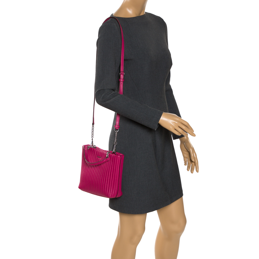 

DKNY Fuchsia Leather Satchel, Pink