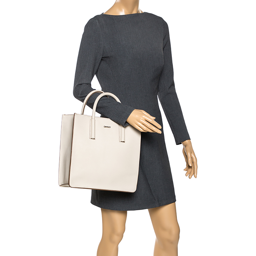 

Dkny Off White Leather Book Tote