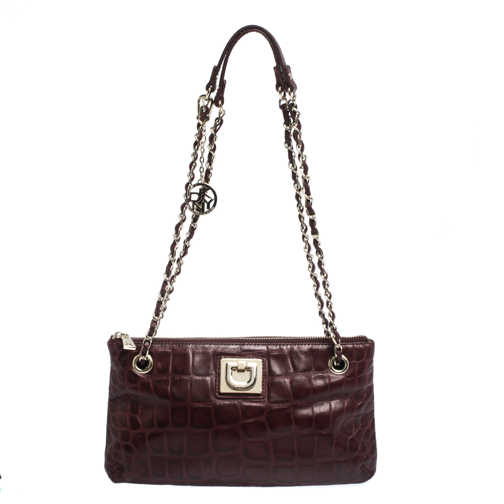 dkny crocodile effect leather bag