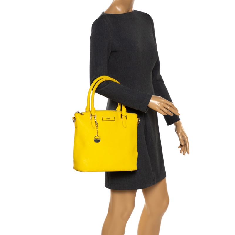 

Dkny Yellow Leather Top Zip Tote