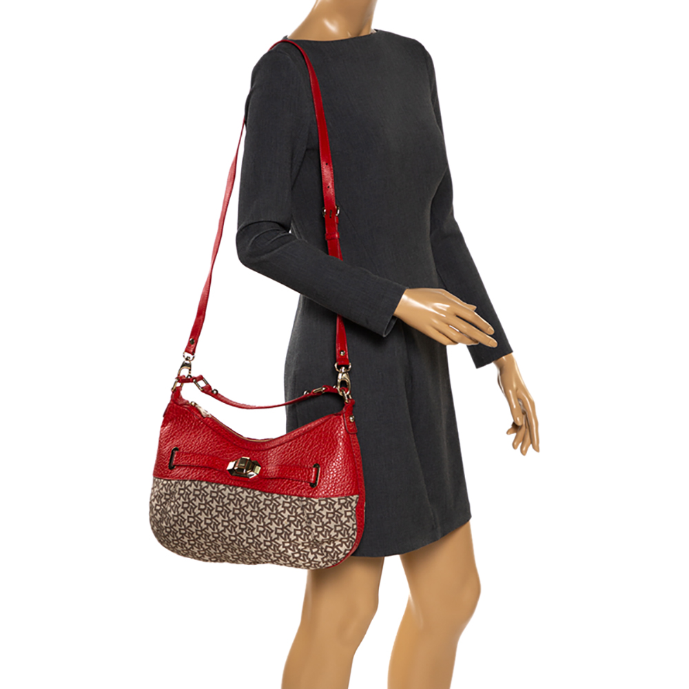 

Dkny Beige/Orange Signature Canvas and Leather Hobo
