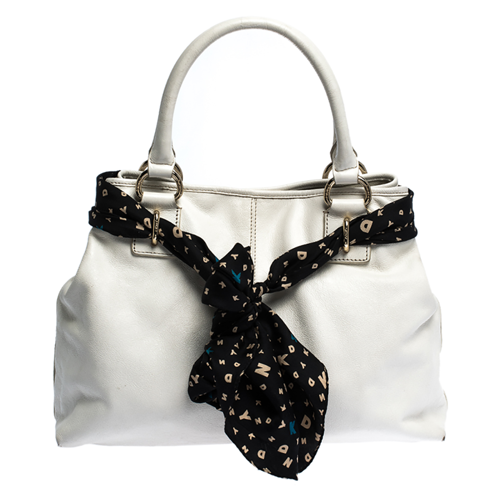 Pre Owned Dkny White Leather Double Handle Tote