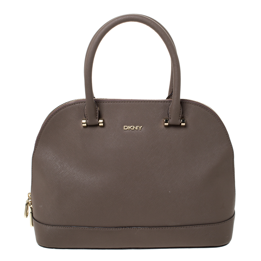 Pre Owned DKNY Taupe Leather Dome Satchel