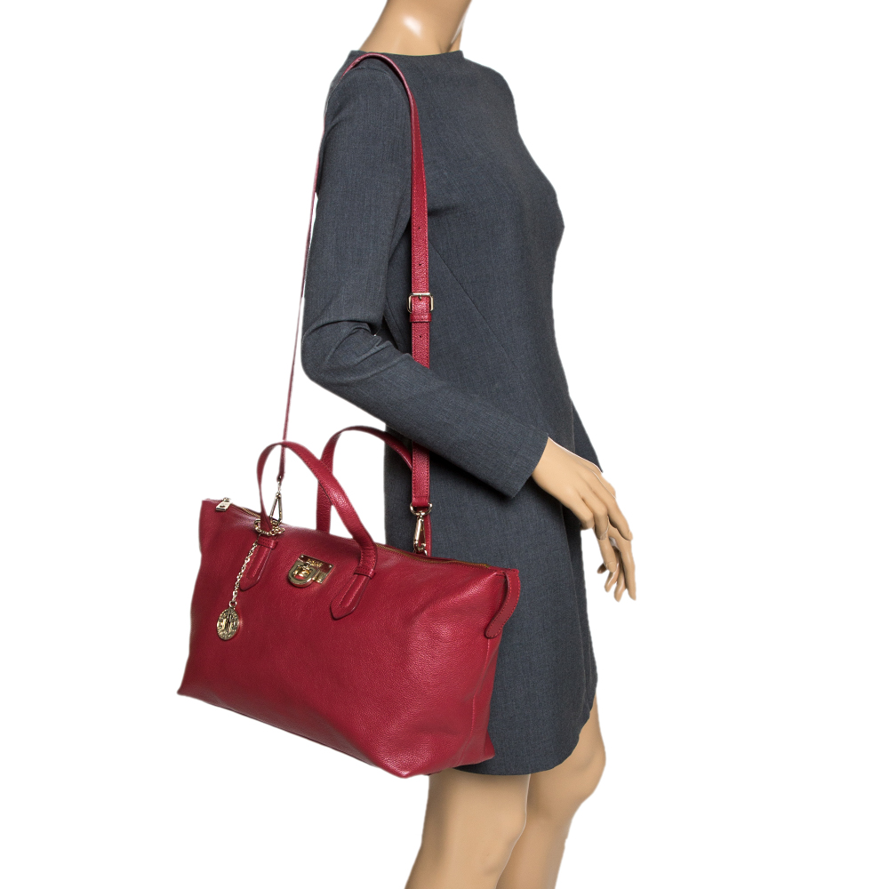 

Dkny Red Leather Top Zip Tote