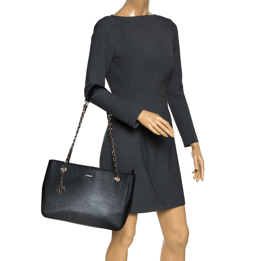 

Dkny Black Leather Chain Handle Tote