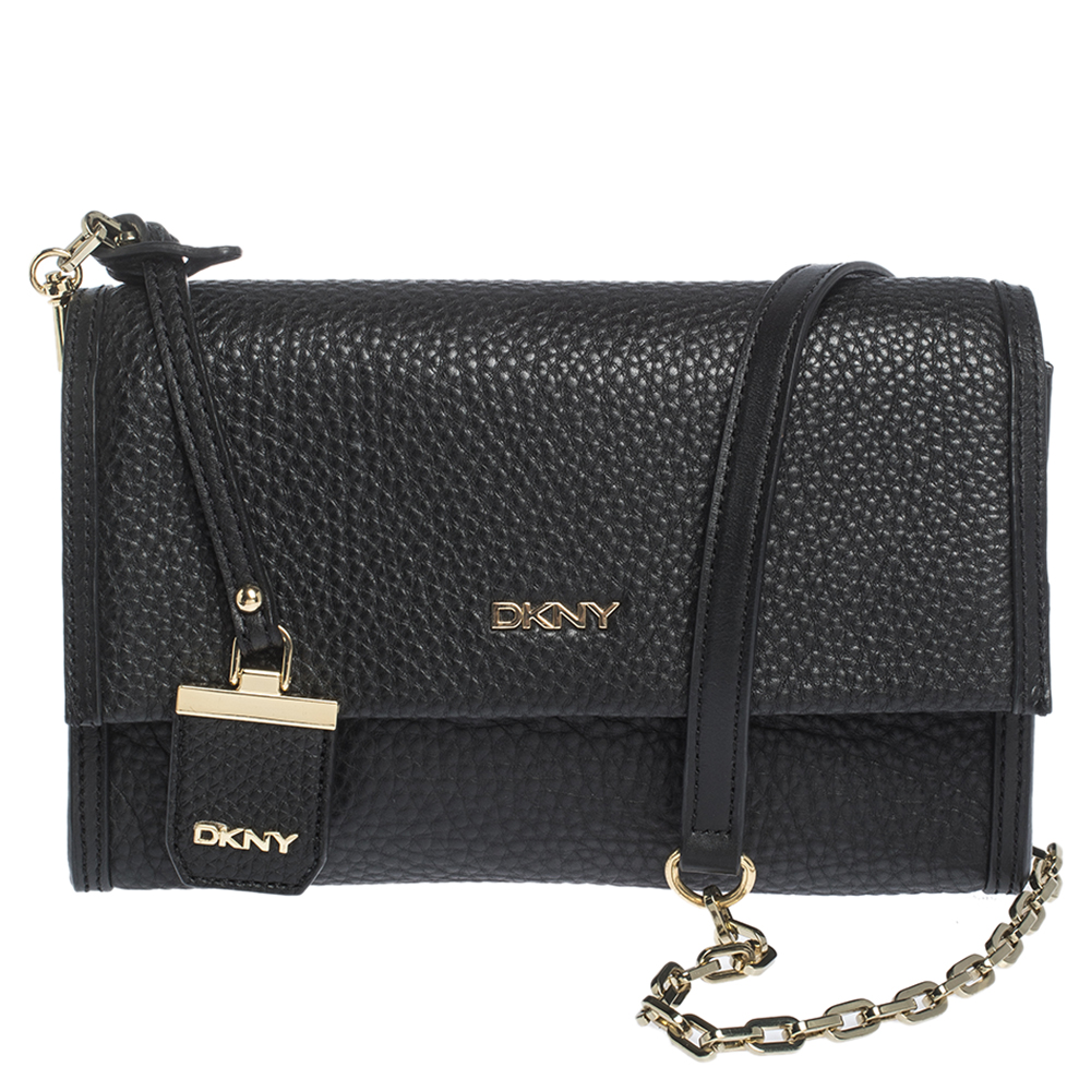 Pre Owned Dkny Black Leather Chain Shoulder Bag