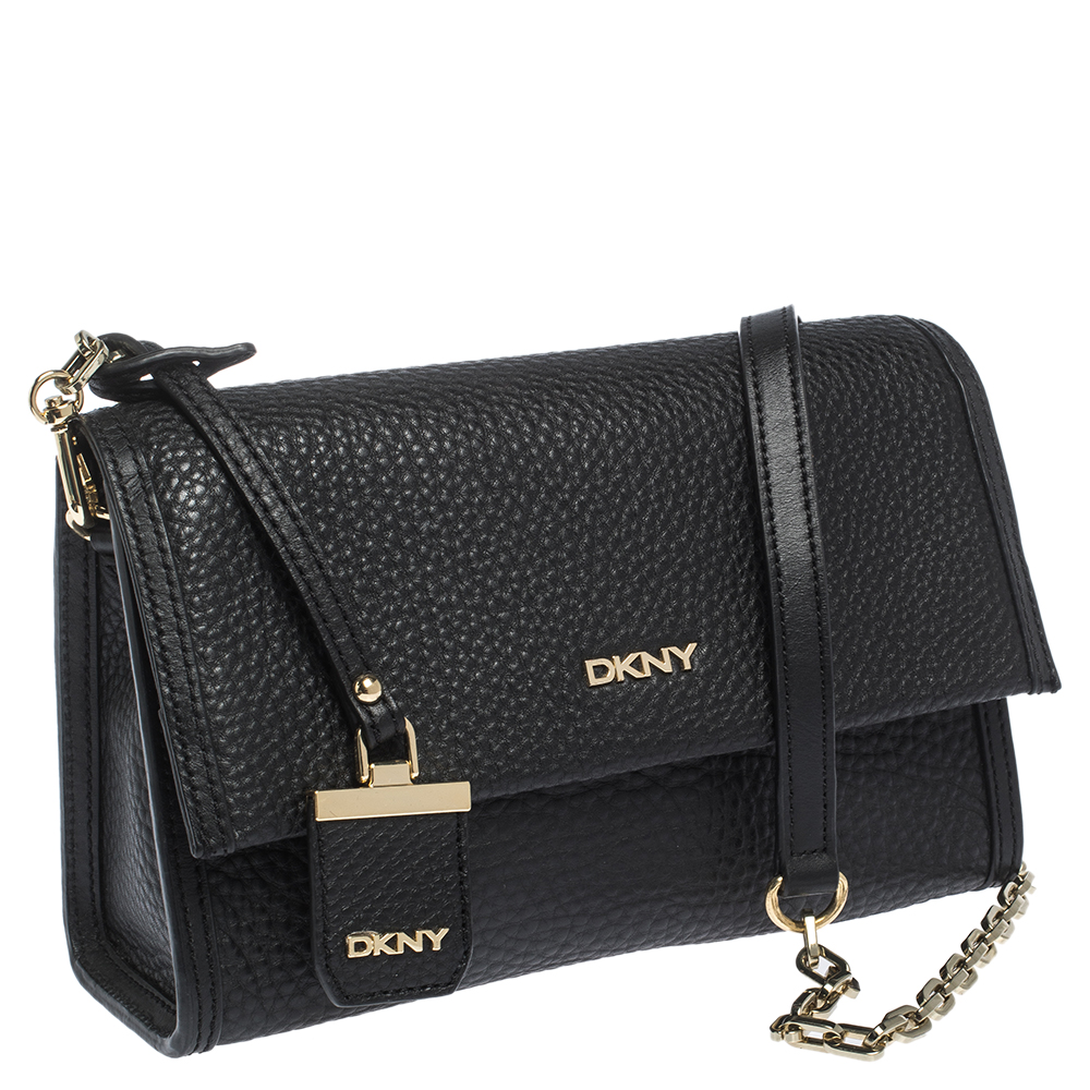 Dkny Black Leather Chain Shoulder Bag