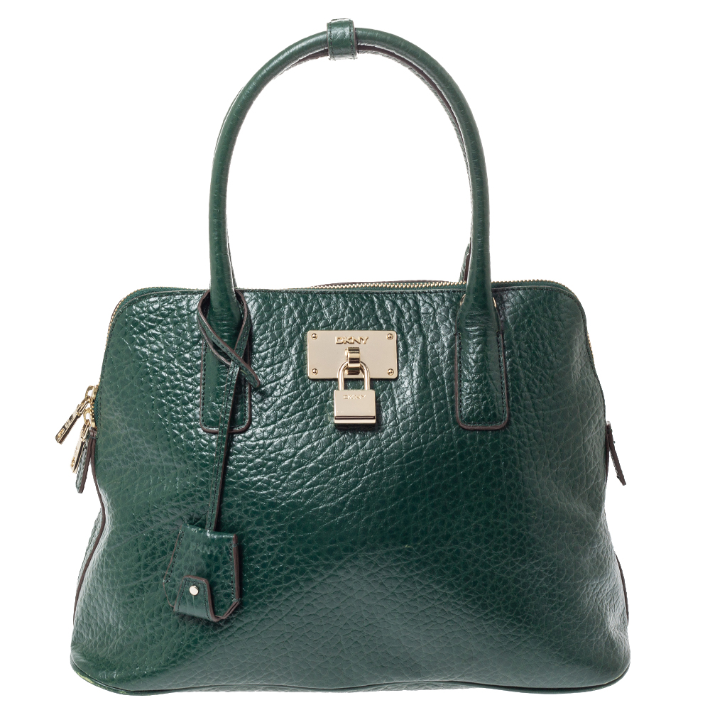 Pre Owned DKNY Green Grained Leather Padlock Satchel