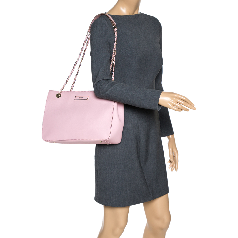 

DKNY Dusty Pink Leather Bryant Park Chain Tote