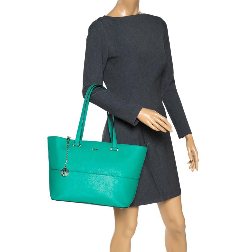 

Dkny Green Leather Top Zip Tote