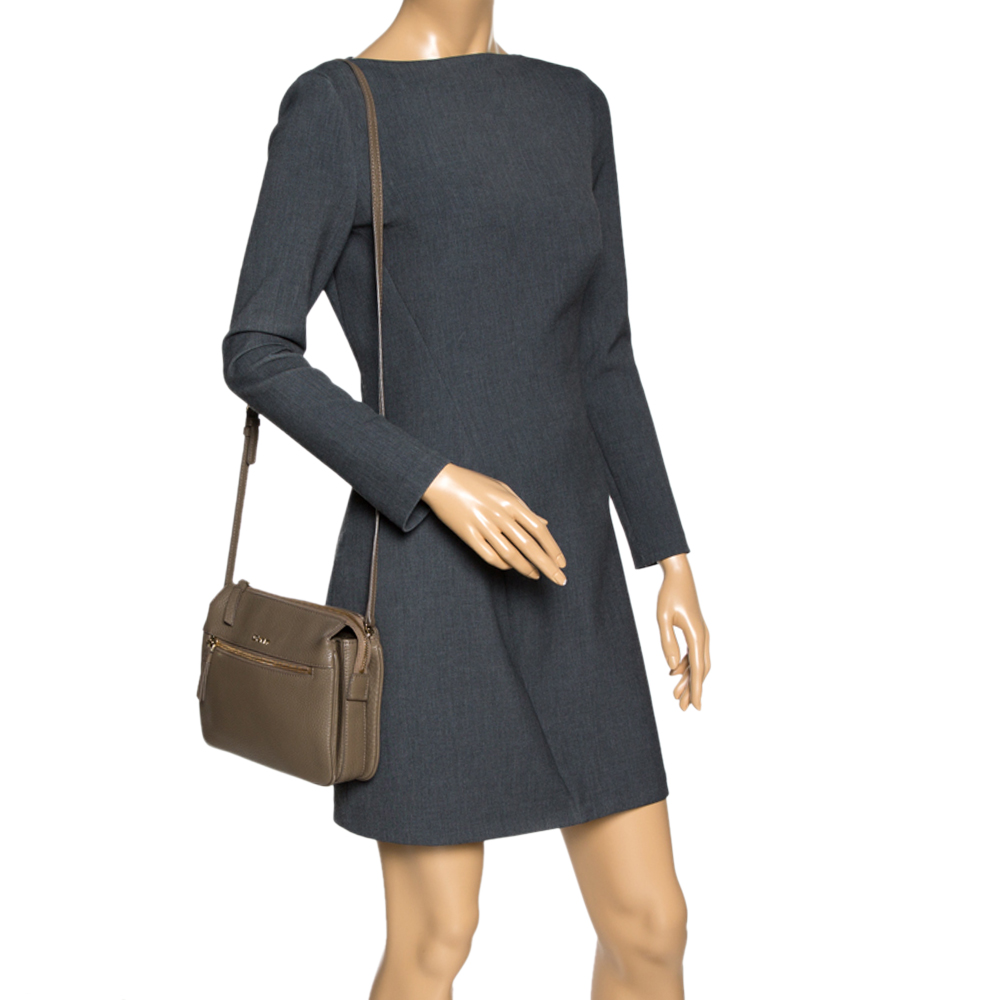 

DKNY Brown Leather Front Zip Crossbody Bag