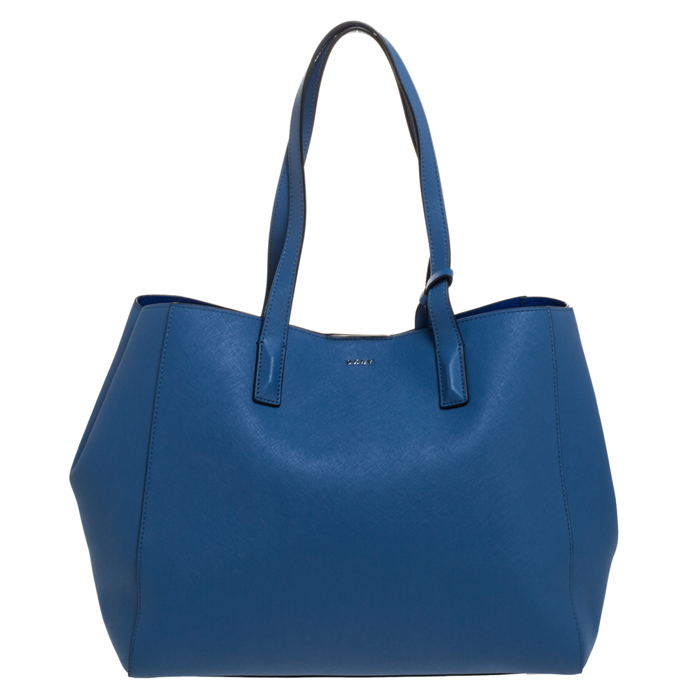 Pre Owned DKNY Blue Leather Shopper Tote