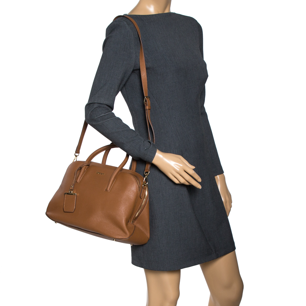 

Dkny Brown Leather Double Zipper Satchel